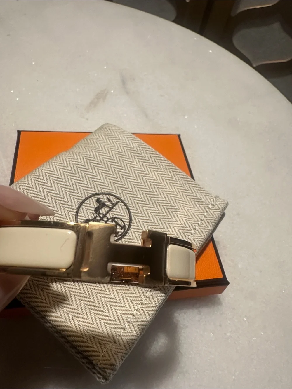 Hermes White Enamel Clic H Bracelet with Gold Hardware GM